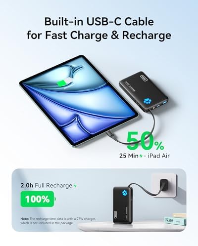INIU Portable Charger with Flashlight  45W Fast Charging Tablet Power Bank with USB C Cable  10000mAh Powerbank  Battery Pack for iPhone 17 16  iPad  Samsung S25 etc Travel Essential  Emergency Light