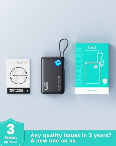 INIU Portable Charger with Flashlight  45W Fast Charging Tablet Power Bank with USB C Cable  10000mAh Powerbank  Battery Pack for iPhone 17 16  iPad  Samsung S25 etc Travel Essential  Emergency Light