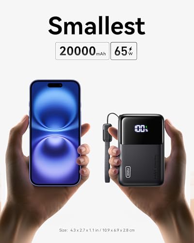 INIU Power Bank  20000mAh 65W Ultra Compact USB C Laptop Portable Charger  PD QC Fast Charging 3 Output External Battery Pack for Laptop MacBook iPad Tablet Steam Deck iPhone 16 15 14 Pro Samsung S22