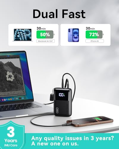 INIU Power Bank 20000mAh 65W Ultra Compact USB C Laptop Portable Charger PD QC Fast Charging 3 Output External Battery Pack for Laptop MacBook iPad Tablet Steam Deck iPhone 16 15 14 Pro Samsung S22