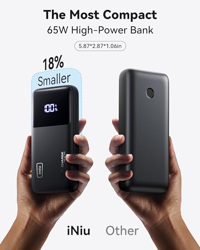 INIU Power Bank  20000mAh 65W Compact USB C Laptop Portable Charger  PD QC Fast Charging 3 Output Battery Pack  Travel Charger for Laptop MacBook iPad Tablet Steam Deck iPhone 16 15 Samsung S22