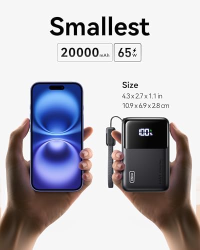 INIU Power Bank  20000mAh 65W Ultra Compact USB C Laptop Portable Charger  PD QC Fast Charging 3 Output External Battery Pack for Laptop MacBook iPad Tablet Steam Deck iPhone 17 16 15 Pro Samsung S24