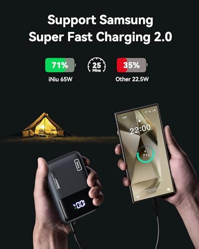 INIU Power Bank  20000mAh 65W Ultra Compact USB C Laptop Portable Charger  PD QC Fast Charging 3 Output External Battery Pack for Laptop MacBook iPad Tablet Steam Deck iPhone 17 16 15 Pro Samsung S24