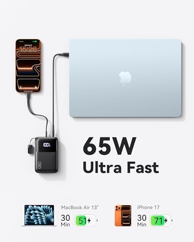 INIU Power Bank  20000mAh 65W Ultra Compact USB C Laptop Portable Charger  PD QC Fast Charging 3 Output External Battery Pack for Laptop MacBook iPad Tablet Steam Deck iPhone 17 16 15 Pro Samsung S24