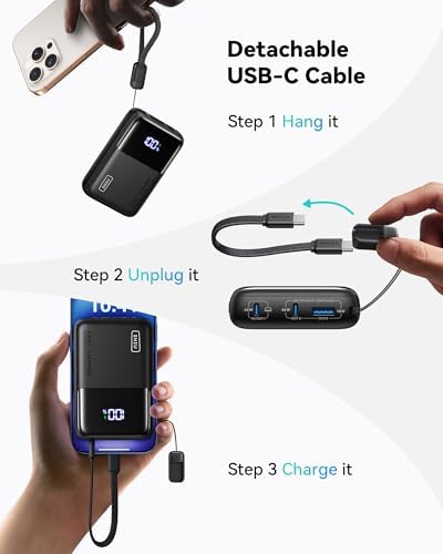 INIU Banco de energía, 20000mAh, 65 W, ultra compacto, USB C, cargador portátil, PD QC, carga rápida, 3 salidas, batería externa para portátil, MacBook, iPad, tableta, Steam Deck, iPhone 17, 16, 15