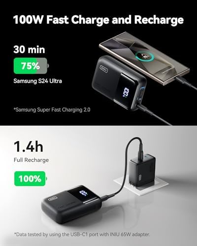 INIU Power Bank  25000mAh 100W USB C Laptop Portable Charger  PD QC Fast Charging 3 Output Battery Pack  Travel Charger for Laptop MacBook iPad Tablet Steam Deck iPhone 17 16 15 14 Pro Samsung S25 etc
