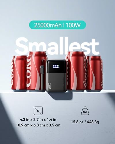 INIU Power Bank  25000mAh 100W USB C Laptop Portable Charger  PD QC Fast Charging 3 Output Battery Pack  Travel Charger for Laptop MacBook iPad Tablet Steam Deck iPhone 17 16 15 14 Pro Samsung S25 etc