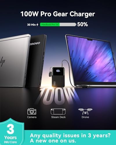 INIU Power Bank  25000mAh 100W USB C Laptop Portable Charger  PD QC Fast Charging 3 Output Battery Pack  Travel Charger for Laptop MacBook iPad Tablet Steam Deck iPhone 17 16 15 14 Pro Samsung S25 etc