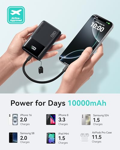INIU Power Bank  Slimmest 10000mAh 45W PD Fast Charging Portable Charger  USB C in&Out Mini Battery Pack  Travel Essentials Phone Powerbank for iPhone 16 15 Samsung S25 S24 Google Pixel iPad etc