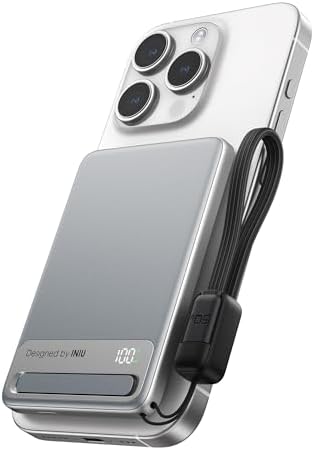 INIU Qi2 Magnetic Power Bank  Markets Slimmest 5000mAh Portable Charger with Foldable Stand for iPhone 16/15/14/13/12 Series