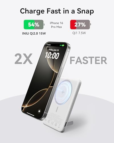 INIU Qi2 Magnetic Power Bank  Markets Slimmest 5000mAh Portable Charger with Foldable Stand for iPhone 16/15/14/13/12 Series
