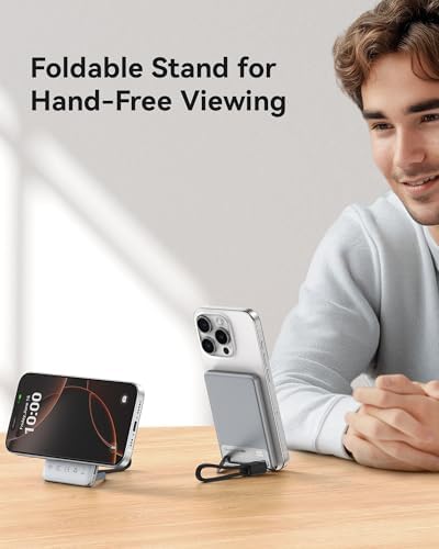 INIU Qi2 Magnetic Power Bank  Markets Slimmest 5000mAh Portable Charger with Foldable Stand for iPhone 16/15/14/13/12 Series