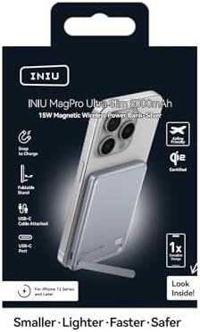 INIU Qi2 Magnetic Power Bank  Markets Slimmest 5000mAh Portable Charger with Foldable Stand for iPhone 16/15/14/13/12 Series
