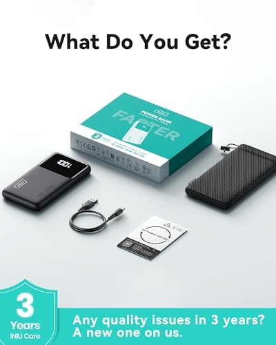 INIU Small Portable Charger  45W PD Fast Charging 10000mAh Power Bank  Battery Pack with Attached USB C Cable  Travel Essentials Powerbank for iPhone 17 16 15 14 Pro Air  Xiaomi  Samsung S25 S24 etc