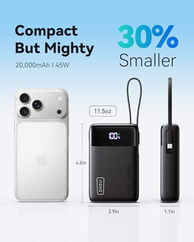 INIU Smallest 45W 20000mAh Power Bank with Built in USB C Cable & Ultra Slim 45W 10000mAh Power Bank Combo