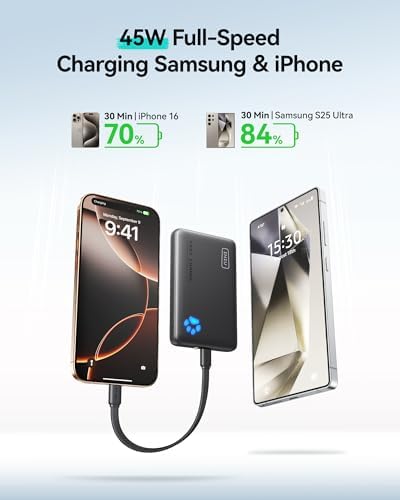 INIU Smallest 45W 20000mAh Power Bank with Built in USB C Cable & Ultra Slim 45W 10000mAh Power Bank Combo
