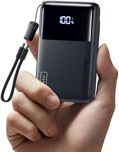 INIU Ultra Compact Portable Charger  10000mAh 45W Fast Charging Power Bank with Detachable USB C Cable & Stand  Flight Safe Travel Battery Pack for iPhone 17 16 15 Pro Max Air  Samsung S26  iPad  etc