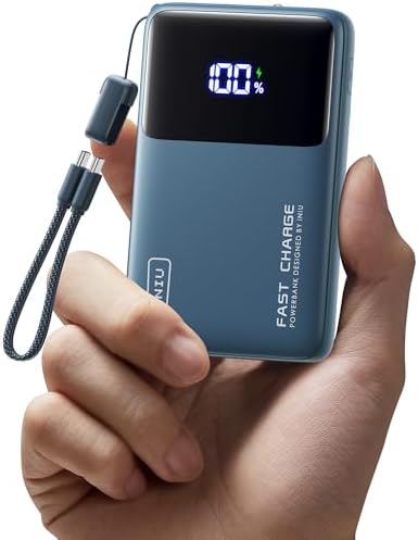 INIU Ultra Compact Portable Charger  10000mAh 45W Fast Charging Power Bank with Detachable USB C Cable & Stand  Flight Safe Travel Battery Pack for iPhone 17 16 15 Pro Max Air  Samsung S26  iPad  etc