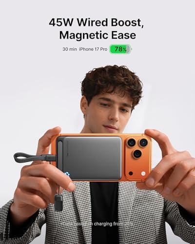 INIU for MagSafe Portable Charger  Slimmest Fast Charging 45W Power Bank 10000mAh with USB C Cable&Stand  Original Qi2 Certified Wireless Magnetic Charger 15W  TSA Travel Basics for iPhone 17 12 Only