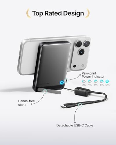 INIU for MagSafe Slimmest Portable Charger  Original Qi2 Certified Wireless Fast Charging  10000mAh 45W Power Bank with USB C Cable & Stand  Flight Safe Magnetic Battery Pack for iPhone 17 12 Series