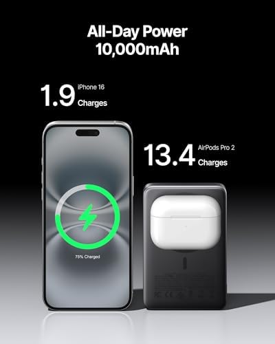 INIU for MagSafe Slimmest Portable Charger  Original Qi2 Certified Wireless Fast Charging  10000mAh 45W Power Bank with USB C Cable & Stand  Flight Safe Magnetic Battery Pack for iPhone 17 12 Series