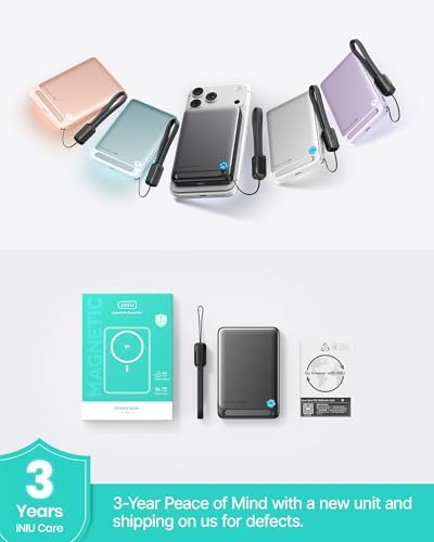 INIU for MagSafe Slimmest Portable Charger  Original Qi2 Certified Wireless Fast Charging  10000mAh 45W Power Bank with USB C Cable & Stand  Flight Safe Magnetic Battery Pack for iPhone 17 12 Series