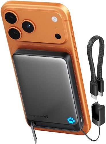 INIU for Magsafe Power Bank  Slimmest 10000mAh Qi2 Certified 15W Magnetic Portable Charger  45W Fast Charging with Built in USB C Cable  Battery Pack with Stand for iPhone Air 17 16 15 14 13 12 Only