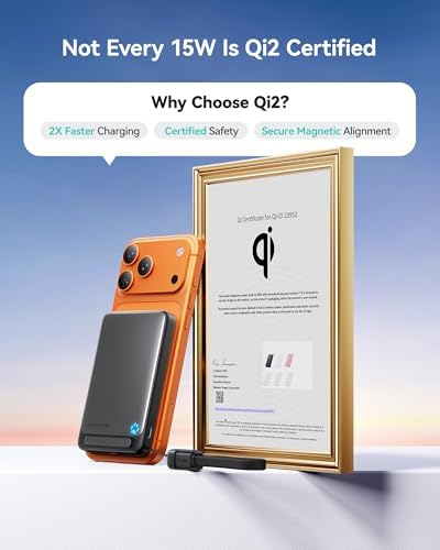 INIU for Magsafe Power Bank  Slimmest 10000mAh Qi2 Certified 15W Magnetic Portable Charger  45W Fast Charging with Built in USB C Cable  Battery Pack with Stand for iPhone Air 17 16 15 14 13 12 Only