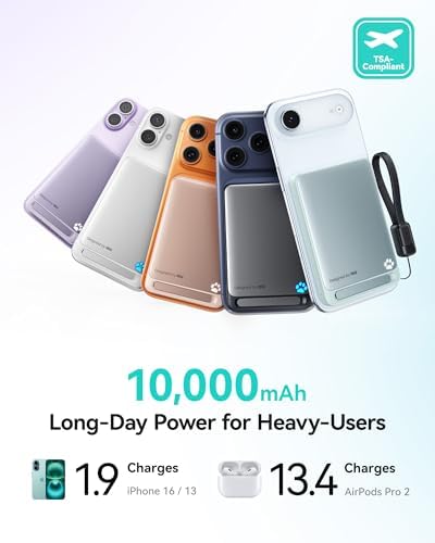 INIU for Magsafe Power Bank  Slimmest 10000mAh Qi2 Certified 15W Magnetic Portable Charger  45W Fast Charging with Built in USB C Cable  Battery Pack with Stand for iPhone Air 17 16 15 14 13 12 Only