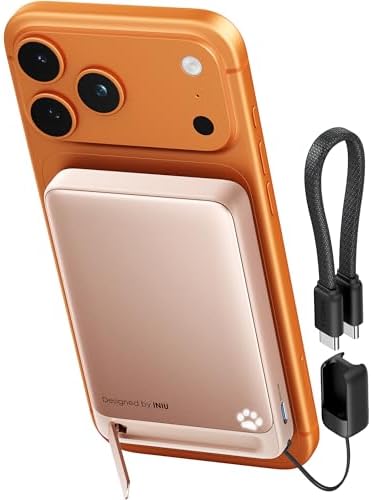 INIU for Magsafe Power Bank  Slimmest 10000mAh Qi2 Certified 15W Magnetic Portable Charger  45W Fast Charging with Built in USB C Cable  Battery Pack with Stand for iPhone Air 17 16 15 14 13 12 Only