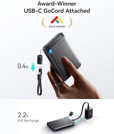 INIU for Magsafe Power Bank  Slimmest 10000mAh Qi2 Certified 15W Magnetic Portable Charger  45W Fast Charging with Built in USB C Cable  Battery Pack with Stand for iPhone Air 17 16 15 14 13 12 Only