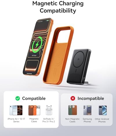 INIU for Magsafe Power Bank  Slimmest 10000mAh Qi2 Certified 15W Magnetic Portable Charger  45W Fast Charging with Built in USB C Cable  Battery Pack with Stand for iPhone Air 17 16 15 14 13 12 Only