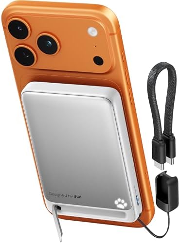 INIU for Magsafe Power Bank  Slimmest 10000mAh Qi2 Certified 15W Magnetic Portable Charger  45W Fast Charging with Built in USB C Cable  Battery Pack with Stand for iPhone Air 17 16 15 14 13 12 Only