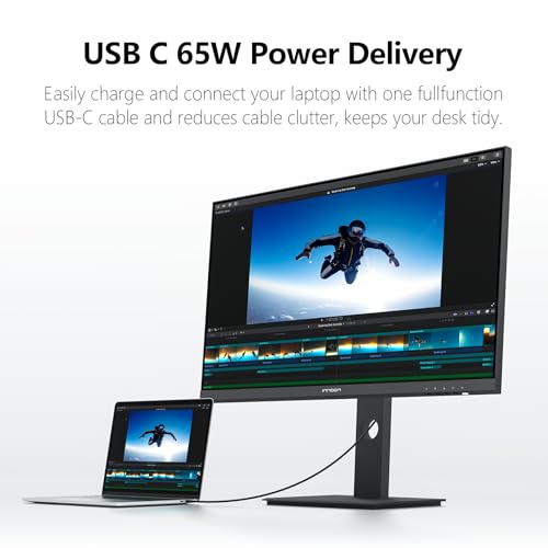 INNOCN 27 Inch 4K Monitor for MacBook Air/Pro  Mac mini PC  3840 x 2160 LCD IPS Display  HDR400  USB C 65W  DP  HDMI  PC Monitor  1 07B  Colors  Built in Speakers  Pivot Adjustable Stand  Black