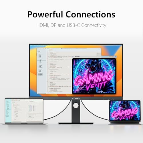 INNOCN 27 Inch 4K Monitor for MacBook Air/Pro  Mac mini PC  3840 x 2160 LCD IPS Display  HDR400  USB C 65W  DP  HDMI  PC Monitor  1 07B  Colors  Built in Speakers  Pivot Adjustable Stand  Black