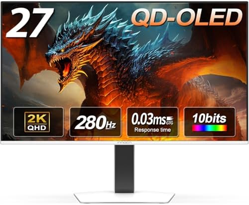 INNOCN 27" QD-OLED 2K QHD 2560 x 1440P 280Hz 240Hz PC Monitor de consola de juegos, compatible con G-Sync, 0.03ms, HDR400, 10Bits, HDMI 2.1, DisplayPort, altavoz, soporte ajustable - GA27S1Q