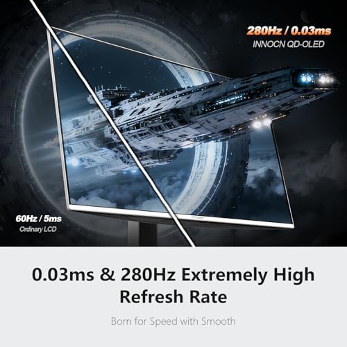 INNOCN 27" QD-OLED 2K QHD 2560 x 1440P 280Hz 240Hz PC Monitor de consola de juegos, compatible con G-Sync, 0.03ms, HDR400, 10Bits, HDMI 2.1, DisplayPort, altavoz, soporte ajustable - GA27S1Q