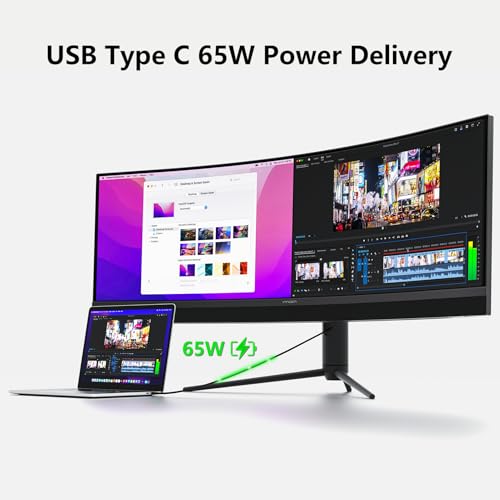 INNOCN 45C1R 45 Inch 5120 x 1440p Ultrawide Curved Gaming Monitor  R1500  HDR400  USB Type C 90W Power Delivery  PIP/PBP  Built in Speaker  Height Adjustable  Black