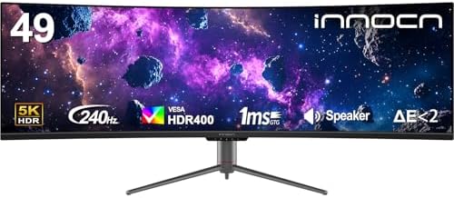 INNOCN 49 240Hz Curved Monitor Ultrawide Gaming QHD 5120 x 1440P Computer Monitor  R1800  99  sRGB  HDR400  USB Type C  DisplayPort  HDMI  Built in Speakers  Height/Tilt Adjustable   49C1S