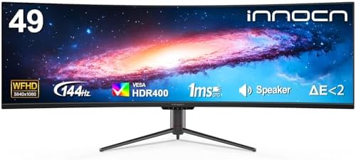 INNOCN 49 240Hz Curved Monitor Ultrawide Gaming QHD 5120 x 1440P Computer Monitor  R1800  99  sRGB  HDR400  USB Type C  DisplayPort  HDMI  Built in Speakers  Height/Tilt Adjustable   49C1S