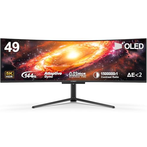INNOCN 49 OLED Ultrawide Curved Gaming Monitor 5120 x 1440p 144Hz  0 03ms  USB Type C 90W  HDMI 2 1  DisplayPort  USB Hub  Speakers  Adaptive Sync  Adjustable Stand  Black