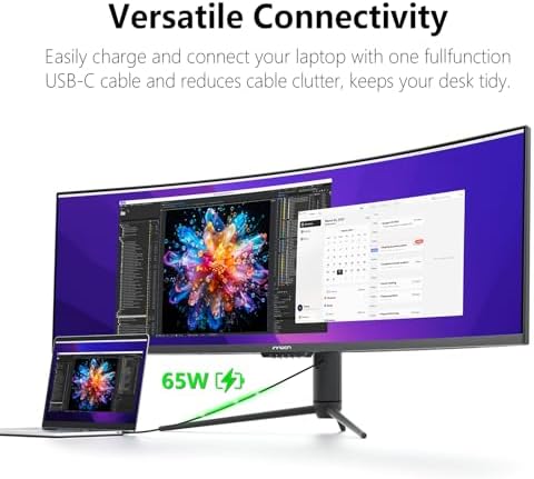 INNOCN 49 OLED Ultrawide Curved Gaming Monitor 5120 x 1440p 144Hz  0 03ms  USB Type C 90W  HDMI 2 1  DisplayPort  USB Hub  Speakers  Adaptive Sync  Adjustable Stand  Black