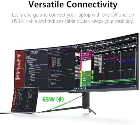 INNOCN 49 OLED Ultrawide Curved Gaming Monitor 5120 x 1440p 144Hz  0 03ms  USB Type C 90W  HDMI 2 1  DisplayPort  USB Hub  Speakers  Adaptive Sync  Adjustable Stand  Black