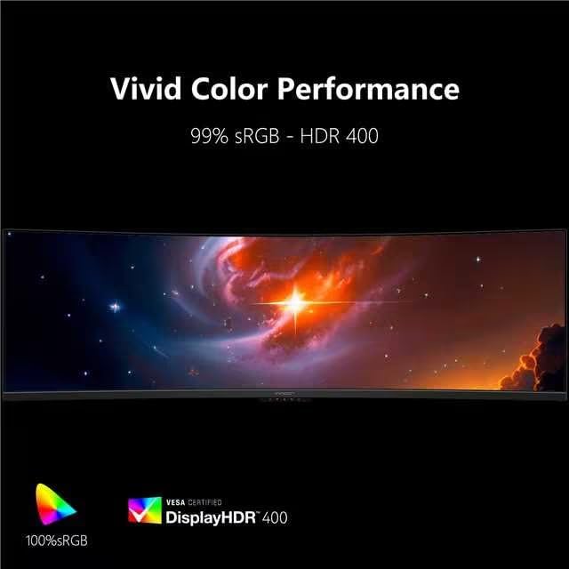 INNOCN 49 OLED Ultrawide Curved Gaming Monitor 5120 x 1440p 144Hz  0 03ms  USB Type C 90W  HDMI 2 1  DisplayPort  USB Hub  Speakers  Adaptive Sync  Adjustable Stand  Black