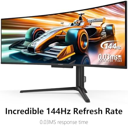 INNOCN Monitor curvo OLED ultraancho de 49" 5K2K 5120 x 1440p 144Hz, 0.03ms, monitor de computadora AI PC, USB tipo C 90W, HDMI 2.1, DisplayPort, Hub USB, altavoces, sincronización adaptativa, soporte ajustable, negro