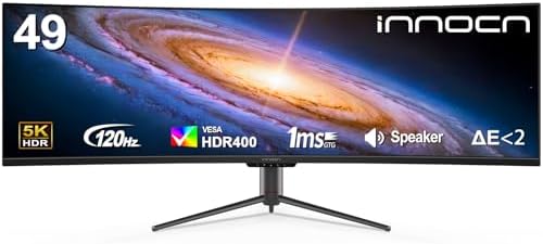 INNOCN 49 OLED Ultrawide Curved Monitor 5K2K 5120 x 1440p 144Hz  0 03ms  Computer Monitor for AI PC  USB Type C 90W  HDMI 2 1  DisplayPort  USB Hub  Speakers  Adaptive Sync  Adjustable Stand  Black