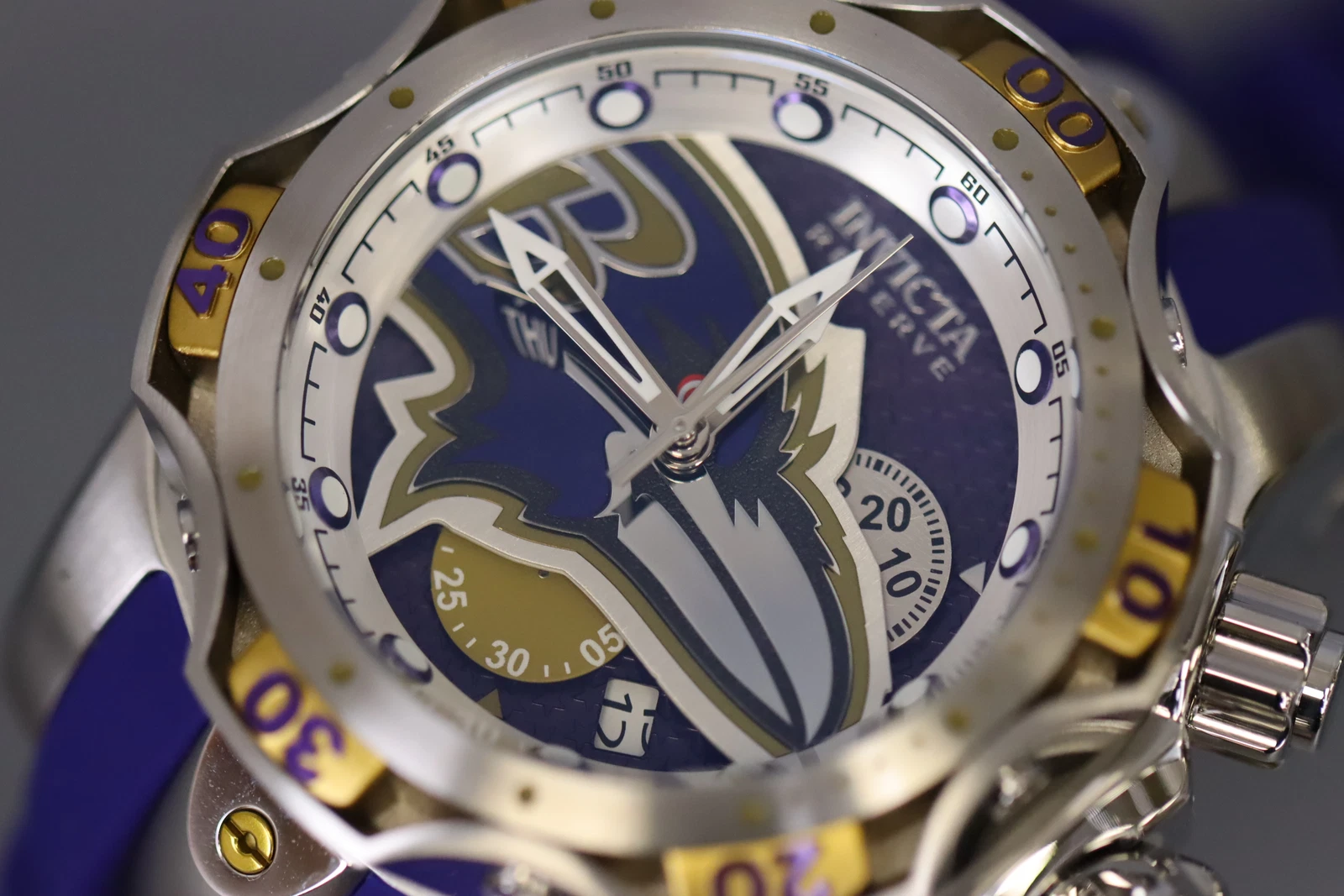 INVICTA NFL Men 52 5mm Stainless Steel   Aluminum Gold   Purple   Steel Silver