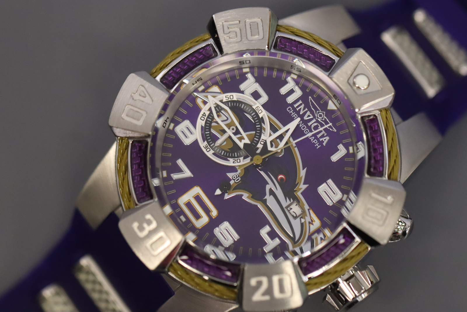 INVICTA NFL Men 52mm Stainless Steel Silver Black White Red Gold Purple dial