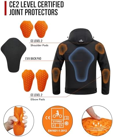 Talla L, IRON JIAS Motorcycle Jacket  CE Certified  3 in 1 Winter Windproof Riding Hoodie for Cold Weather with Removable Warm Liner L