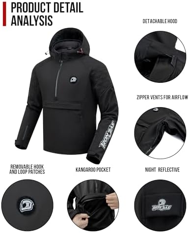 Talla L, IRON JIAS Motorcycle Jacket  CE Certified  3 in 1 Winter Windproof Riding Hoodie for Cold Weather with Removable Warm Liner L